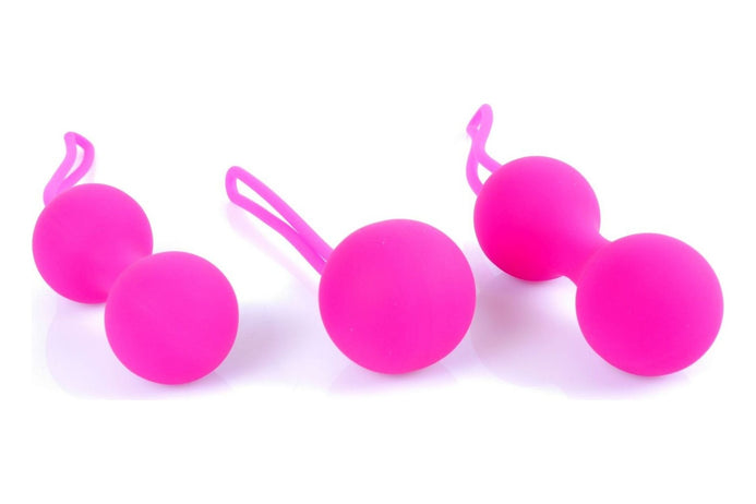 Set 3 bile vaginale KULKI pentru exercitii Kegel, silicon premium, roz